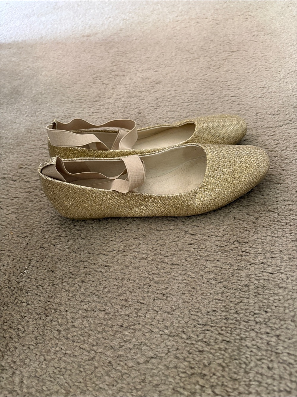 Glitter Gold Ballet Flats with Nude Ankle Strap - Women